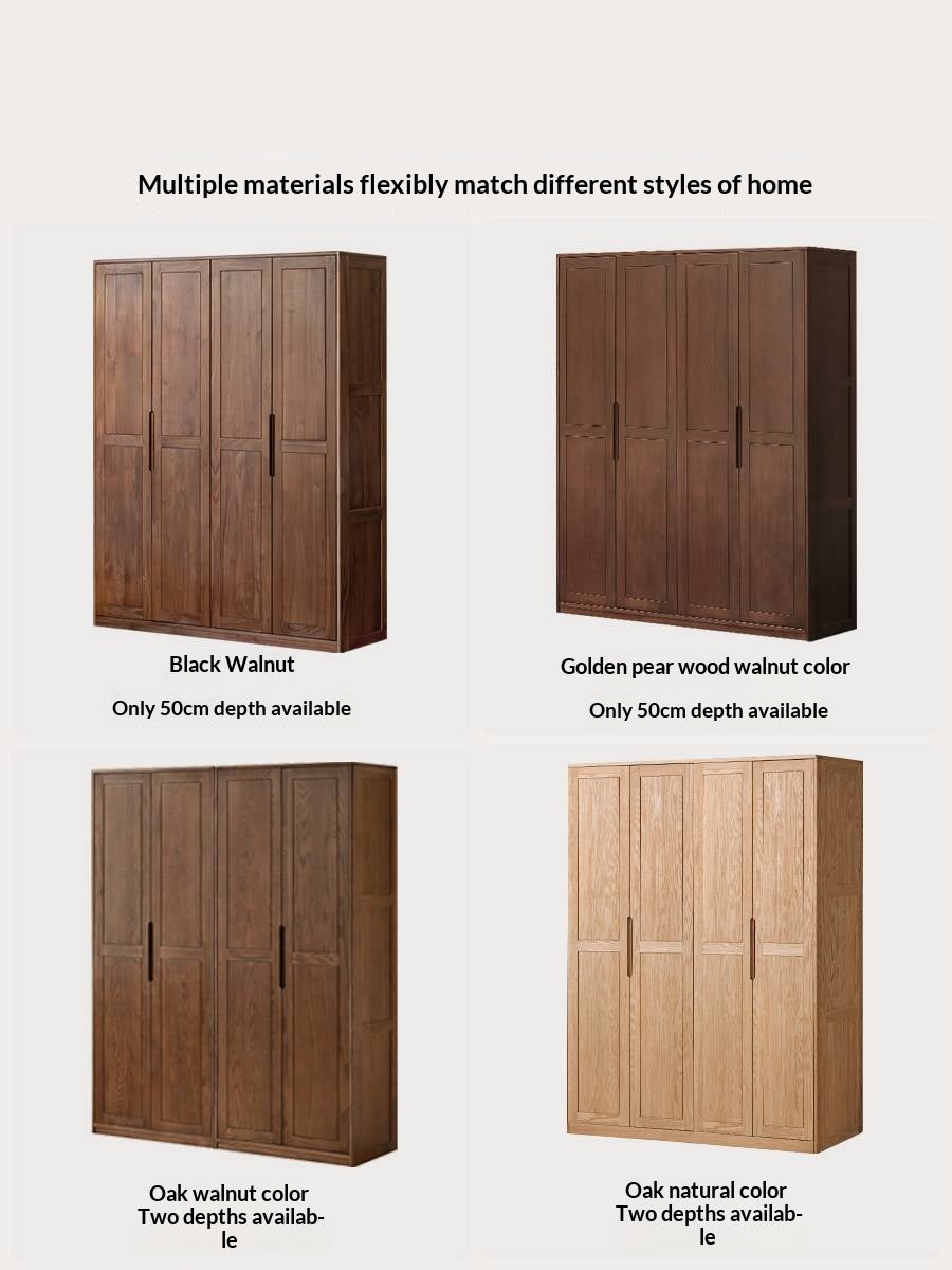 Oak solid wood Wardrobe with Flat Panel Doors and Groove Handles