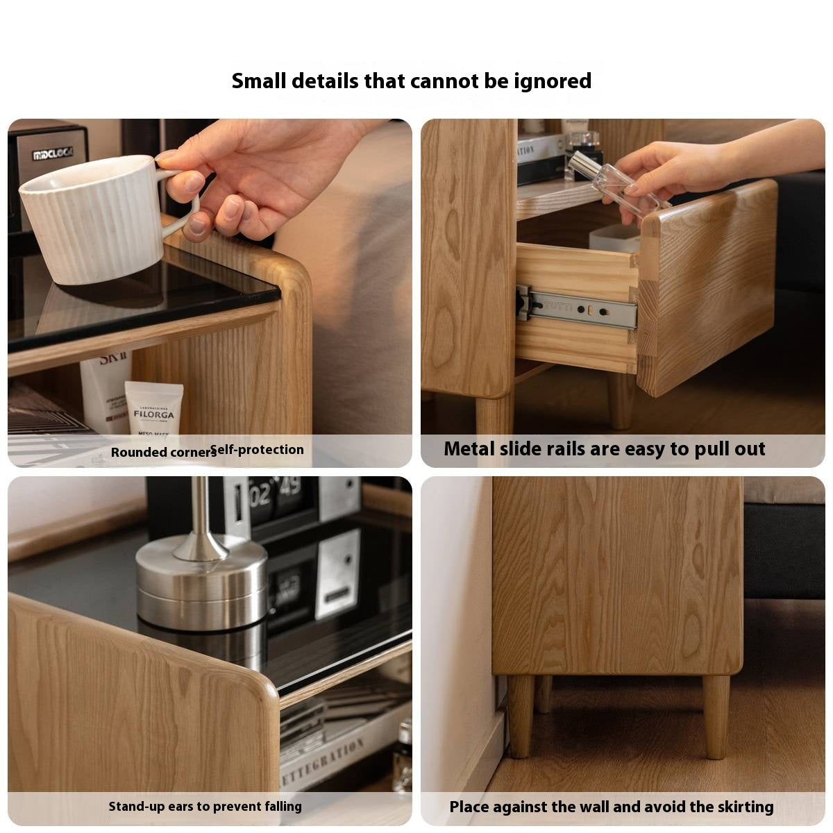 Black walnut, Ash, Cherry, Poplar, Solid Rubberwood Modern Nightstand.