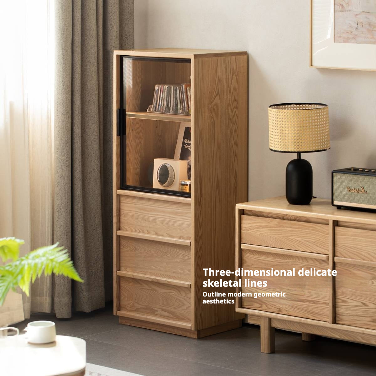 Ash Solid Wood Modern Side Cabinet.