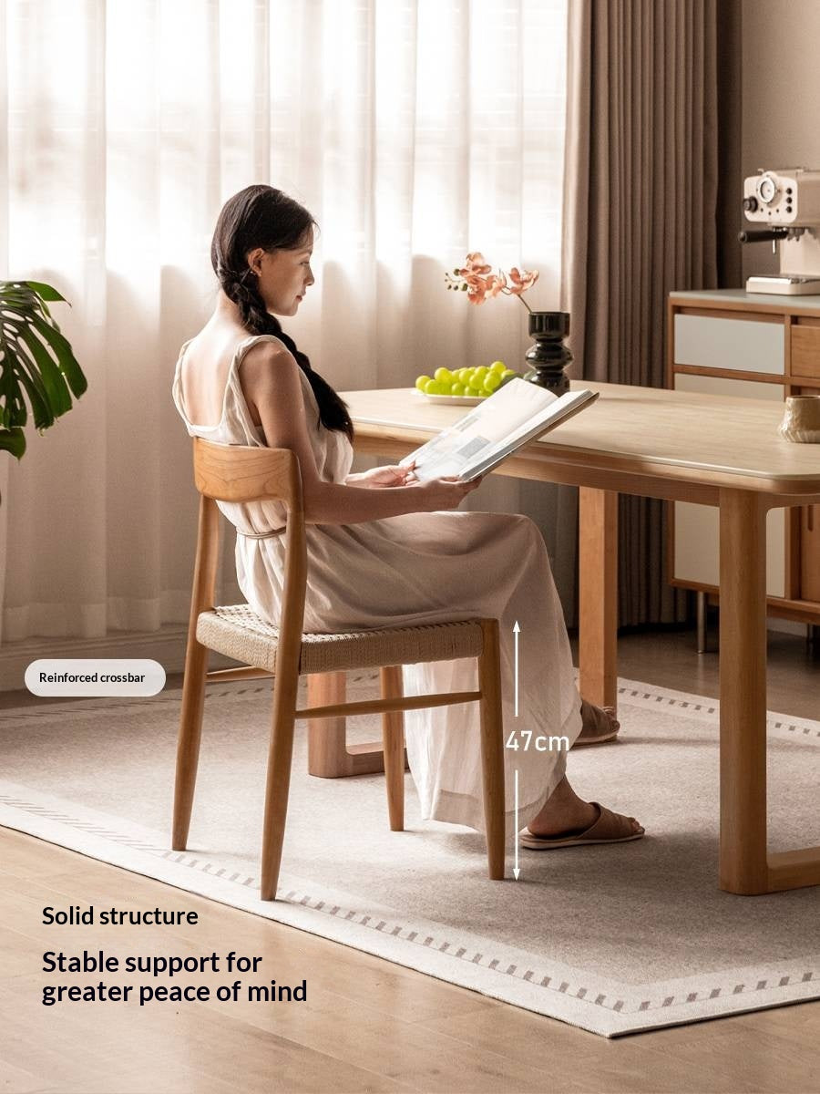 4 pcs -Cherry Solid Wood Dining Chair with Woven Cord Seat, Scandinavian Modern