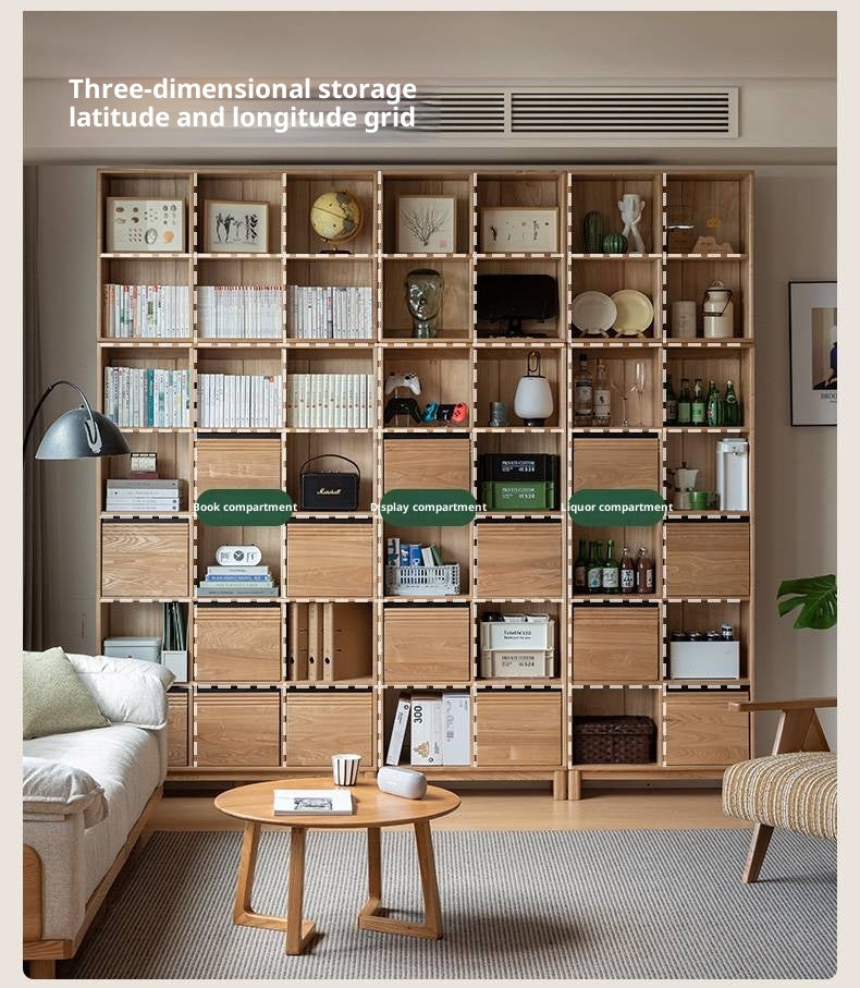 Ash Solid Wood Modern Grid Bookcase