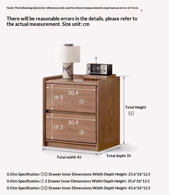 Ash Solid Wood Nightstand with Single Drawer and Open Shelf