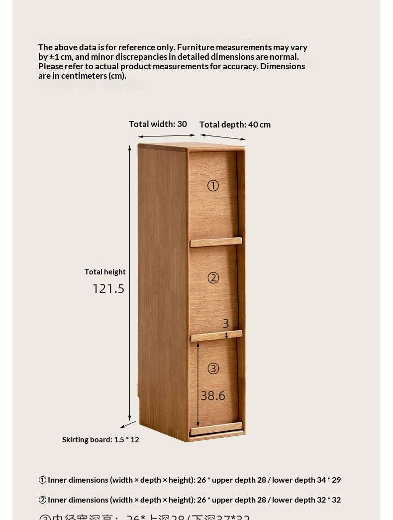 Solid Rubberwood Ultra-Narrow Bookcase with Flip-Down Front Panel