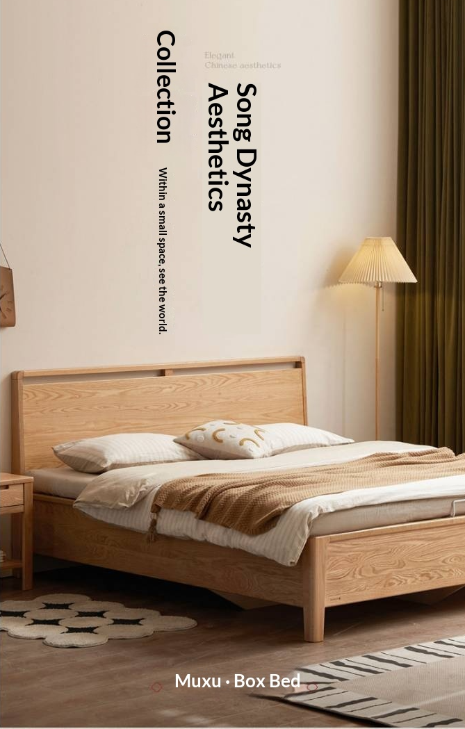 Oak Solid Wood High Box Bed in Modern Minimalist Design