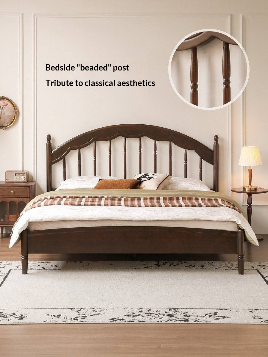 Poplar Solid Wood Bed — American Windsor Style with Retro Vertical Strip Design
