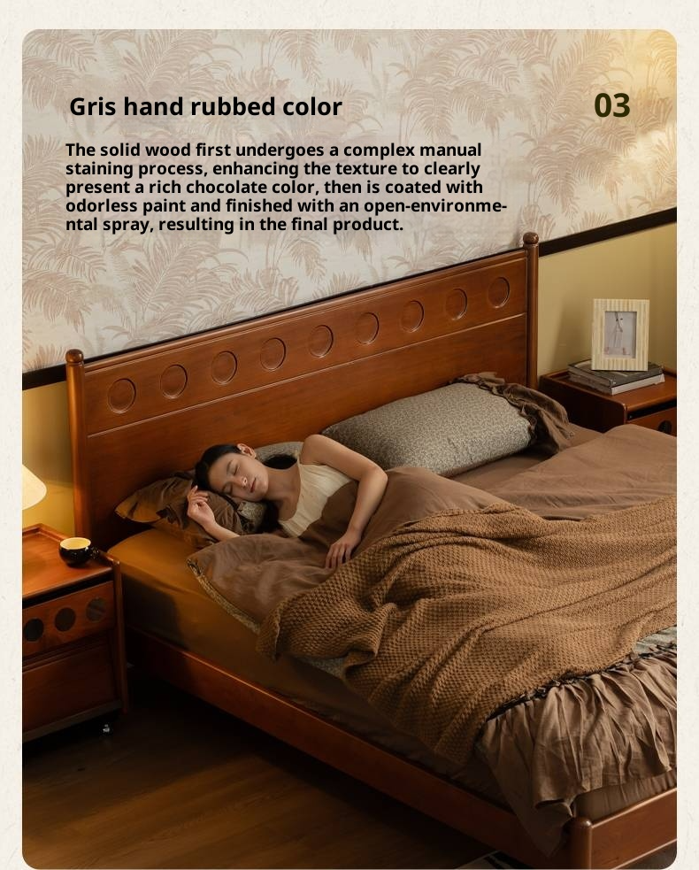Poplar Solid Wood Bed, Bauhaus Vintage Style