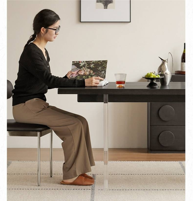 Ash Solid Wood Suspended wabi-sabi style black Dining Table