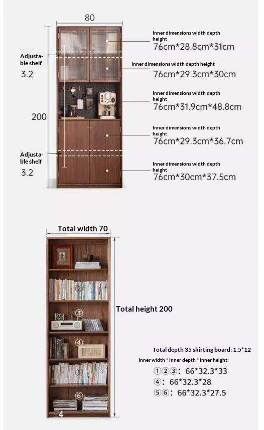 Black Walnut Solid Wood Bookcase Display Glass Door Storage Cabinet