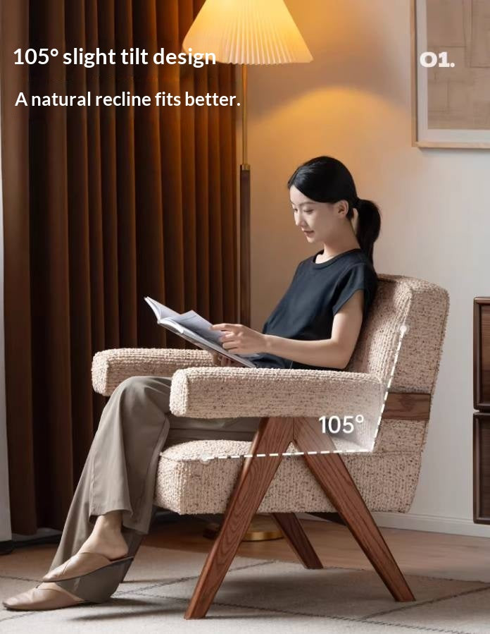 Ash solid wood Accent Armchair, Upholstered Lounge Chair with Angled A-Frame Legs and Wide Padded Armrests