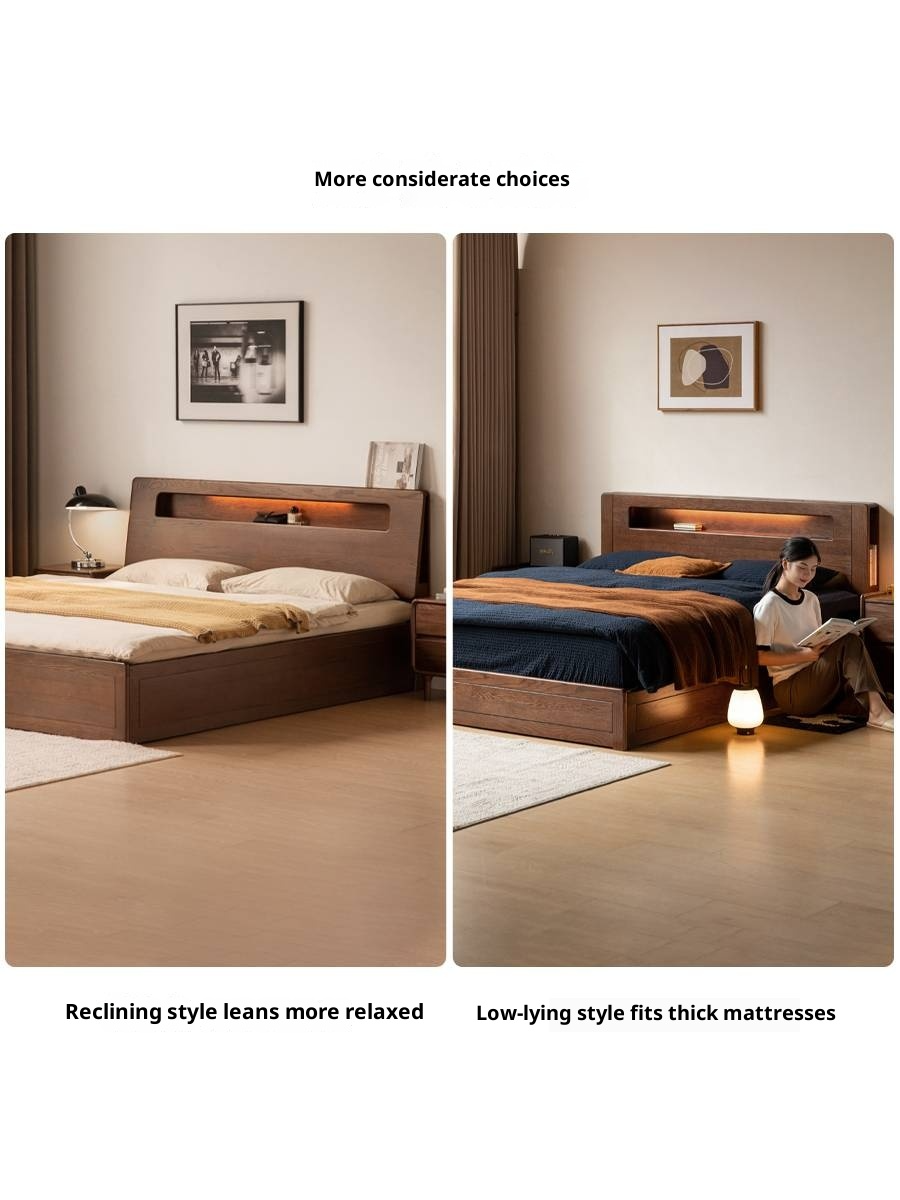 Oak Solid Wood Modern Minimalist Multifunctional with Light Box Bed