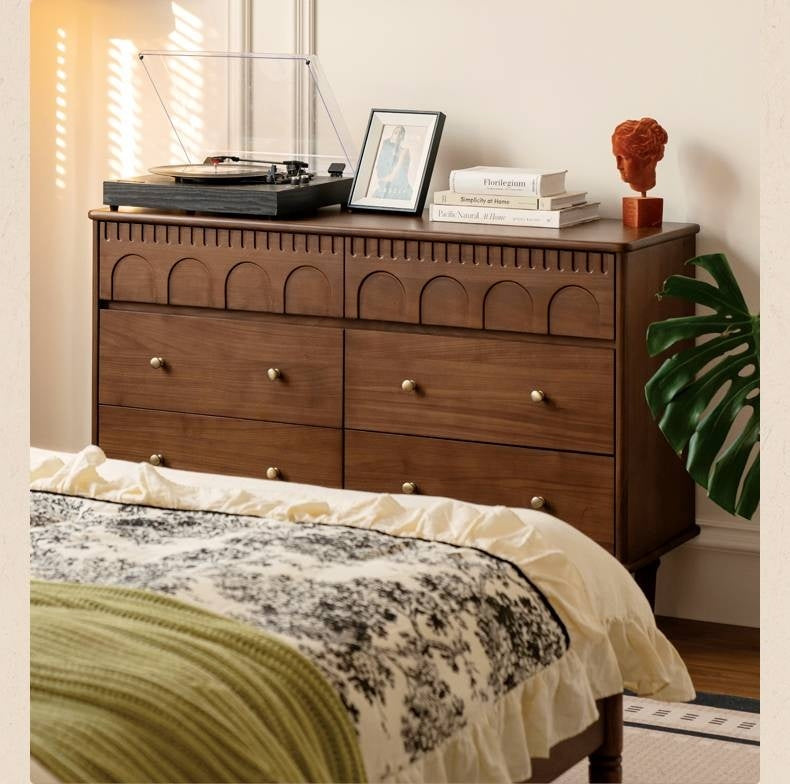 Black Walnut, Solid Rubberwood Chest of Drawers.