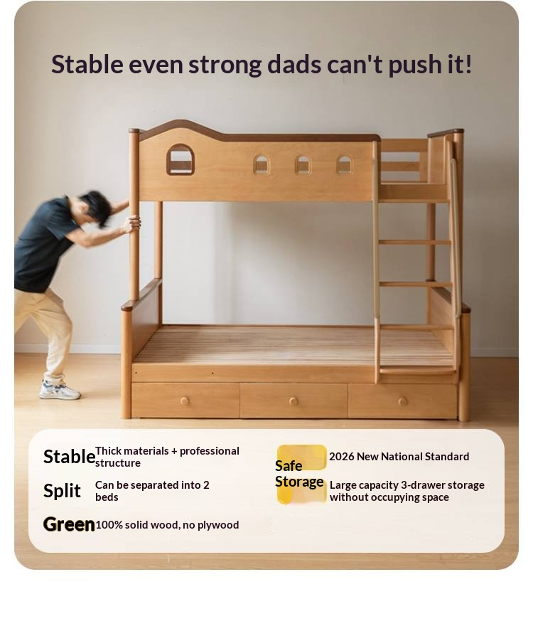 Beech Solid Wood Detachable Bunk Bed with Playful Design