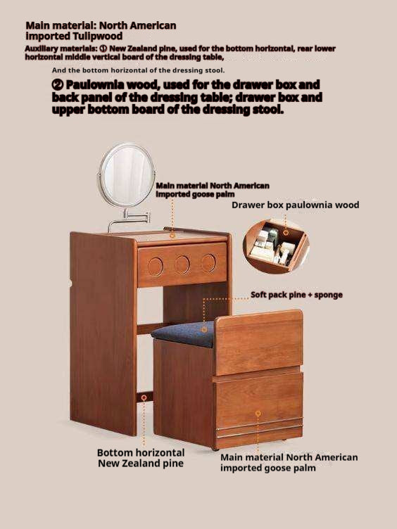 Tulipwood Solid Wood Classic Vintage Vanity Table.