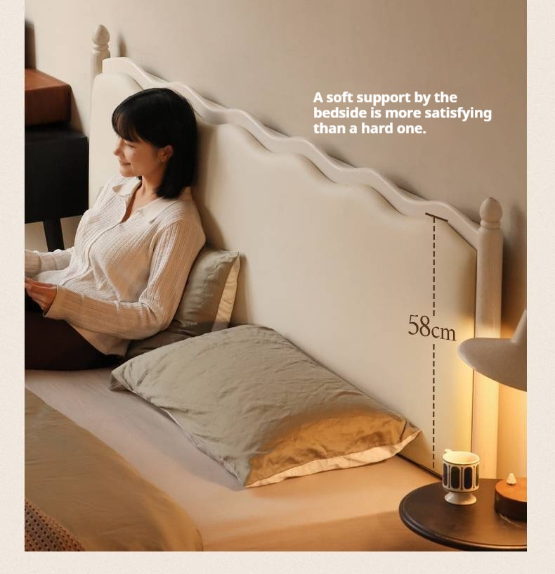 Rubberwood Solid Wood Upholstered Bed Retro Style White Bed