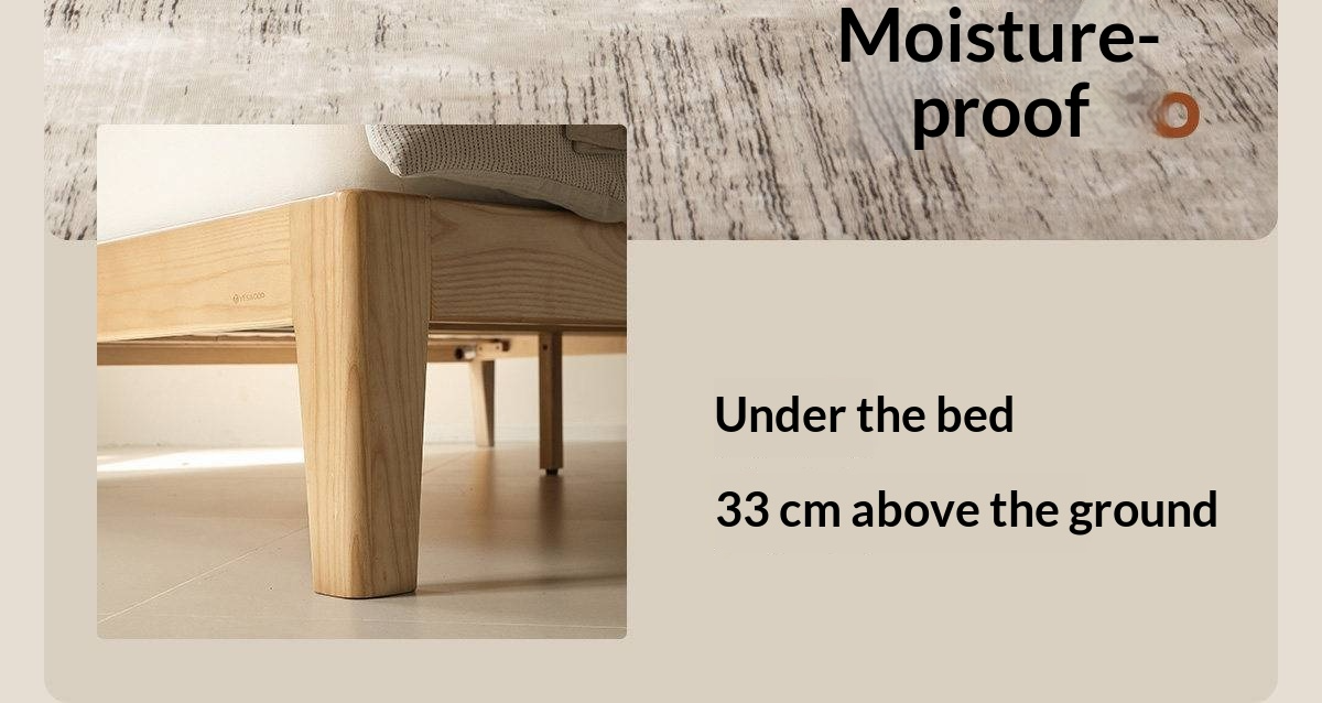 Ash Solid Wood Modern Minimalist Bed with Grooved Headboard and High Under-Bed Clearance