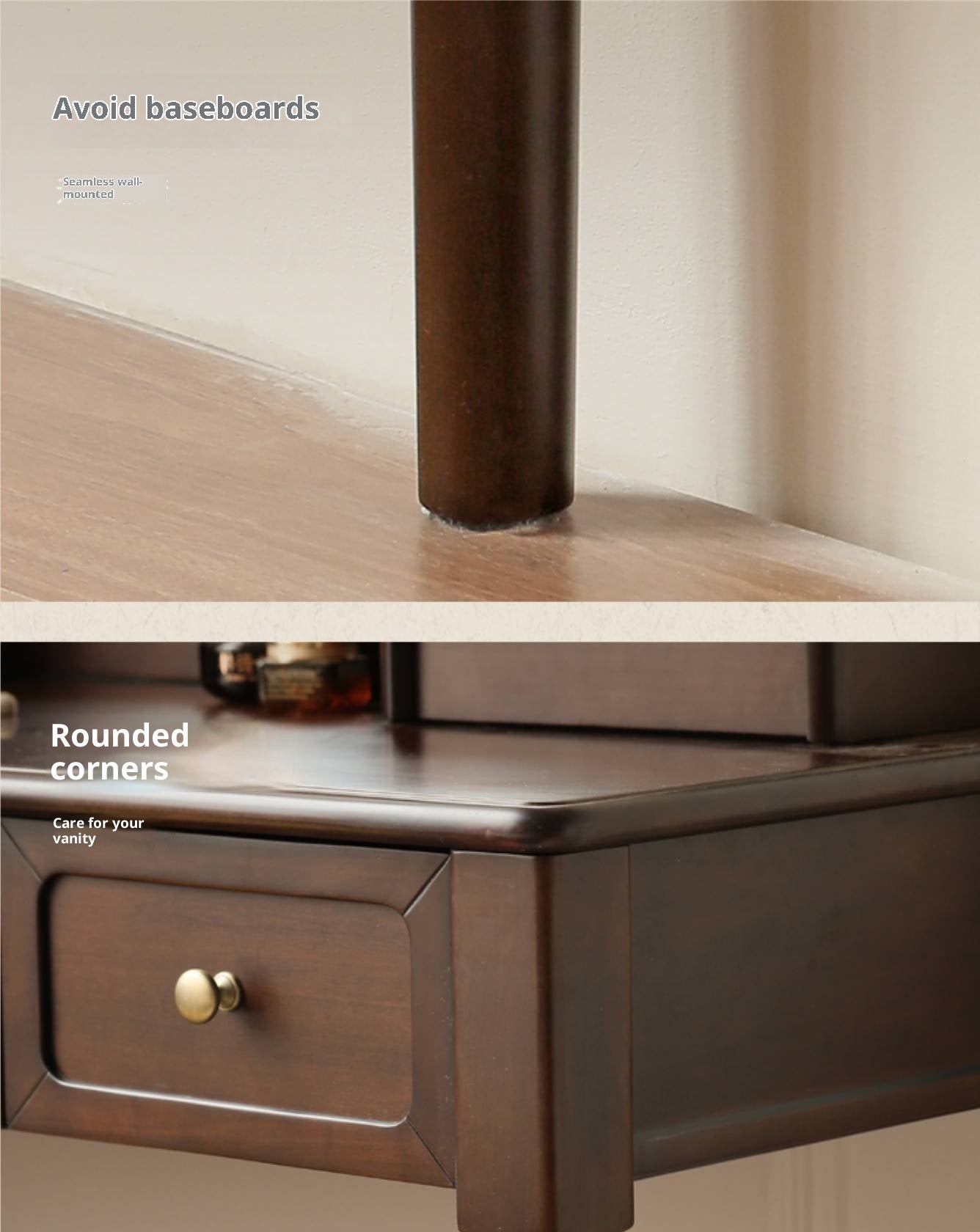 Tulipwood Solid Wood American Retro Style Vanity Table with Makeup Mirror