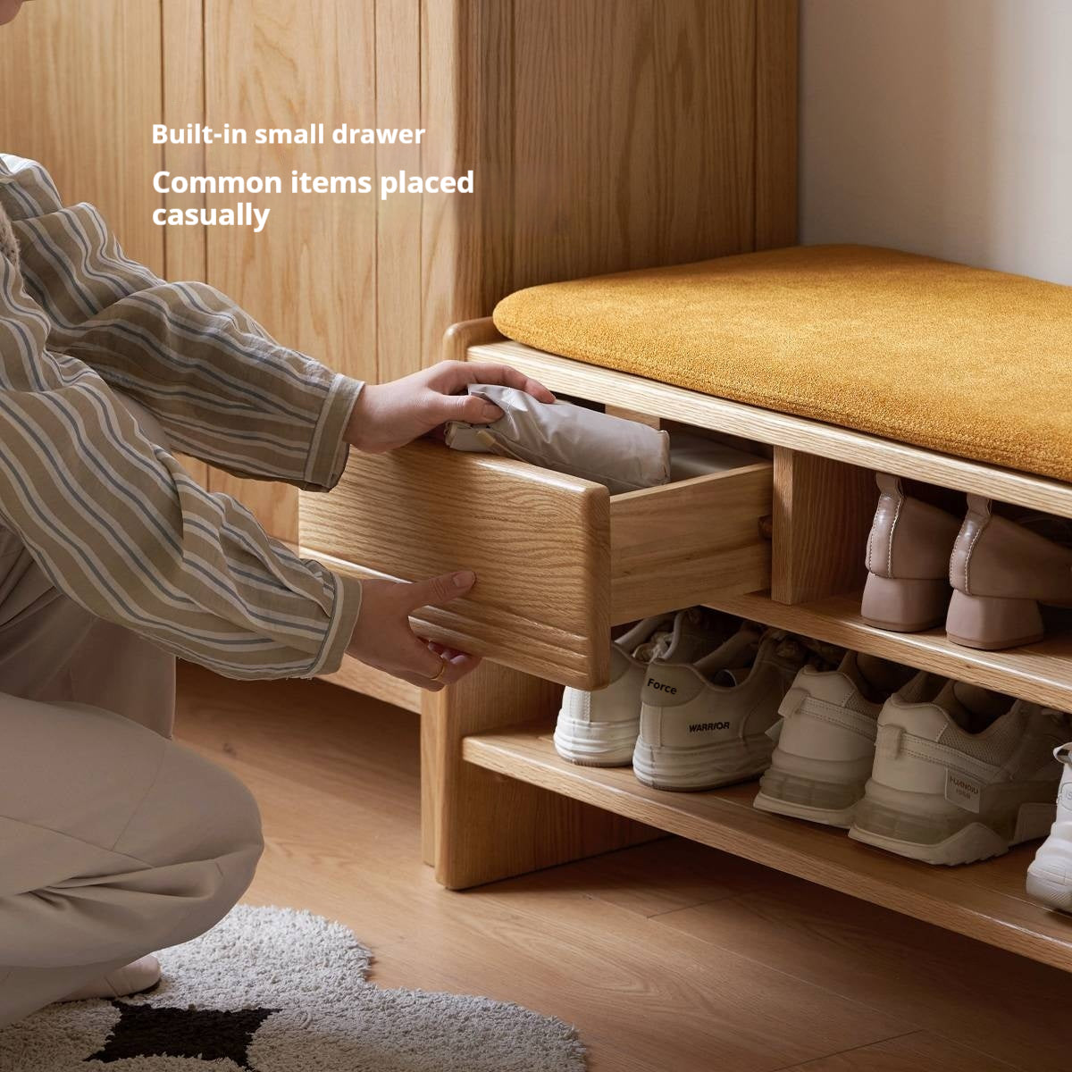 Oak Solid Wood Shoe Changing Stool