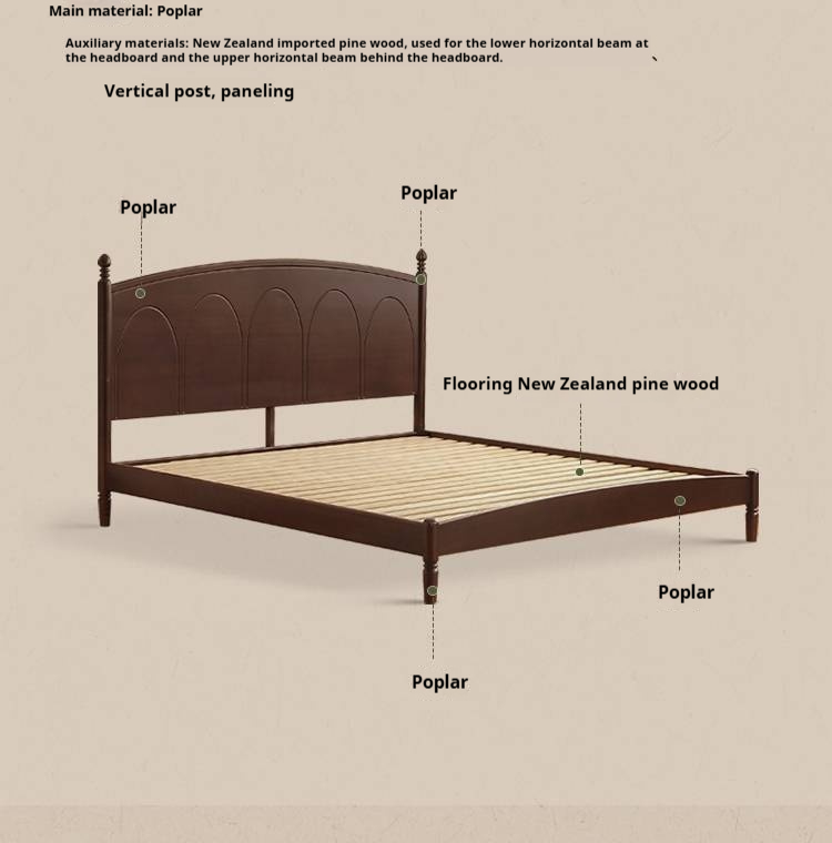 Poplar Solid Wood French Retro Bed