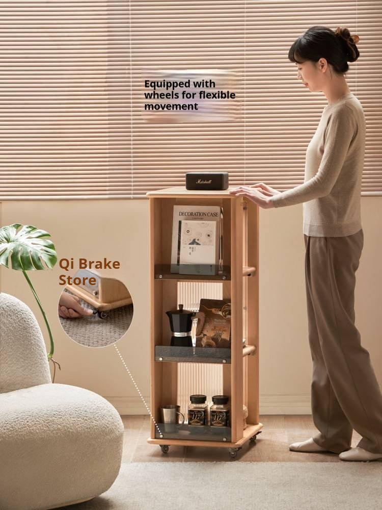 Beech Solid Wood Floor Movable Rack Side Cabinet.