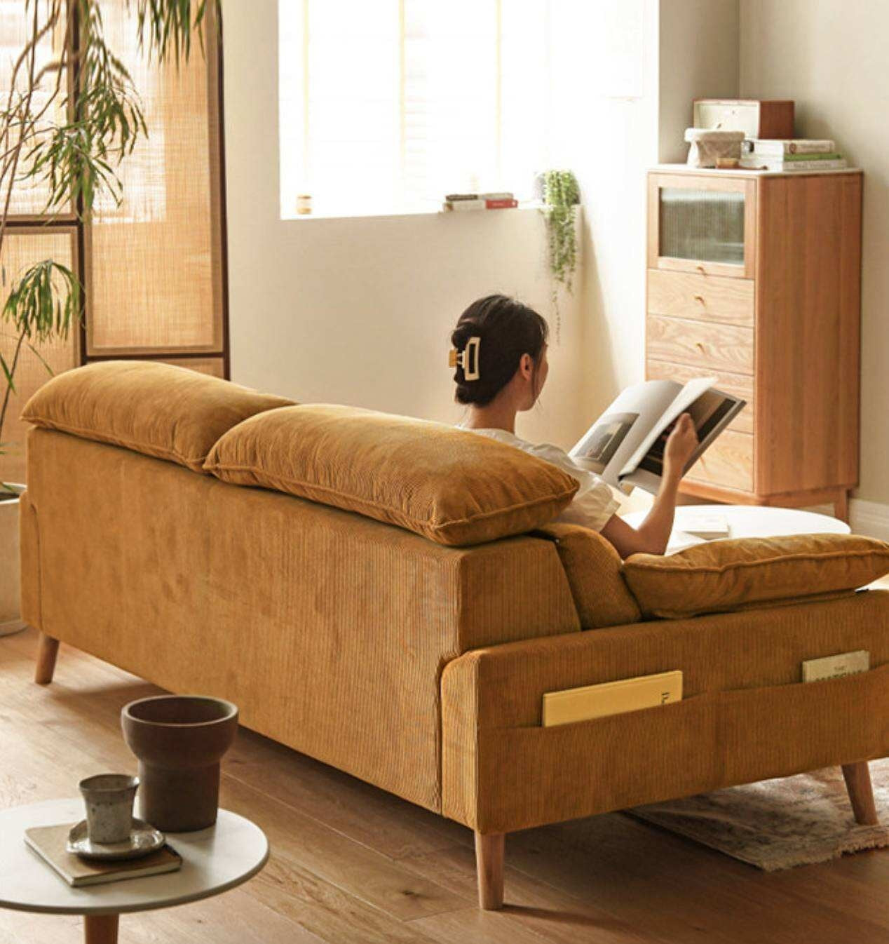 Fabric High Back Straight Sofa Modern