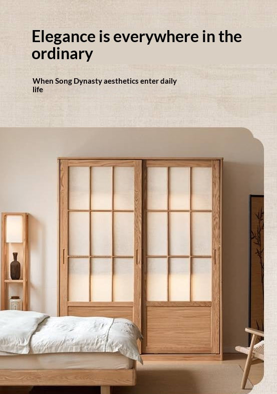 Oak Solid Wood Wardrobe Cabinet with Minimalist Songshi Storage