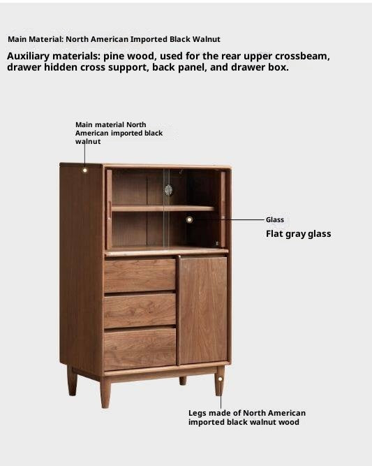 Black Walnut Solid Wood Italian Light Luxury Side Cabinet.