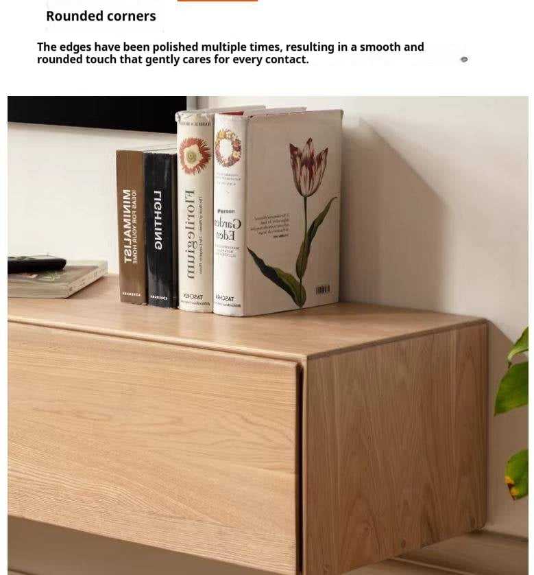 Oak Solid Wood TV Cabinet Hanging LED Lights.