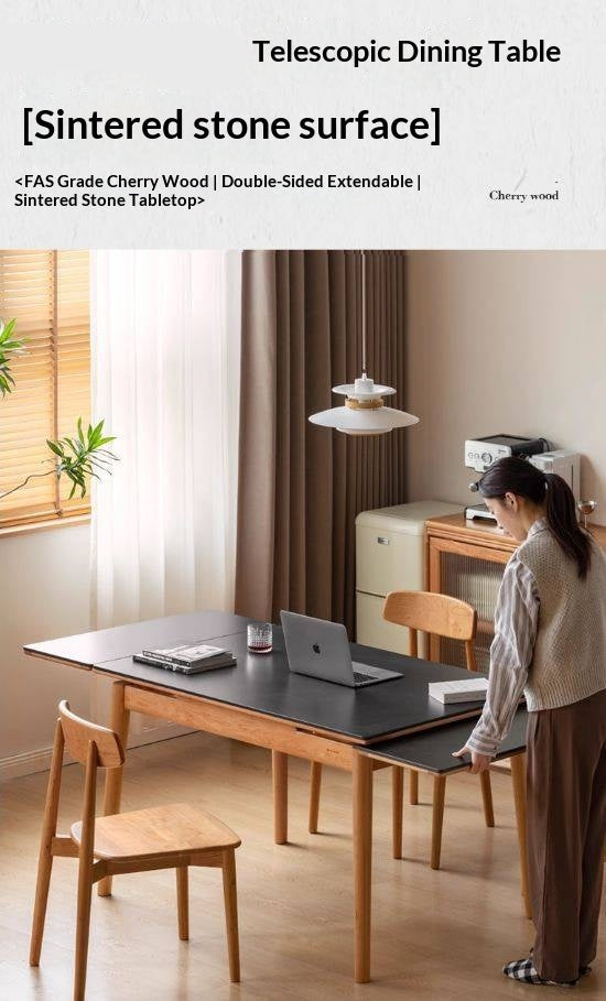 Cherry Solid Wood Extendable Slab Dining Table