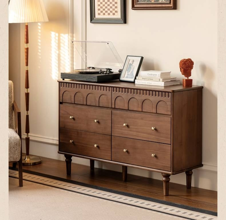 Black Walnut, Solid Rubberwood Chest of Drawers.