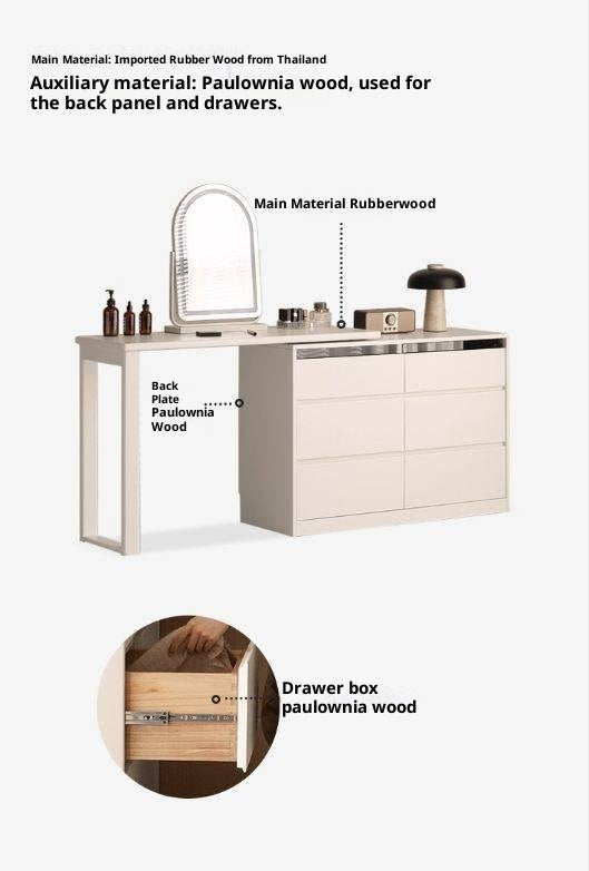 Solid Rubberwood White Cream Dressing Table