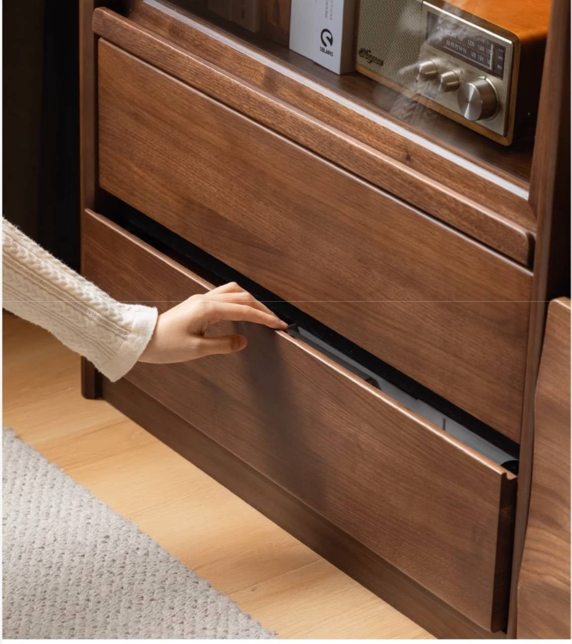 Black Walnut, Solid Longan Hardwood, Ash Solid Wood Modern Style Side Cabinet.
