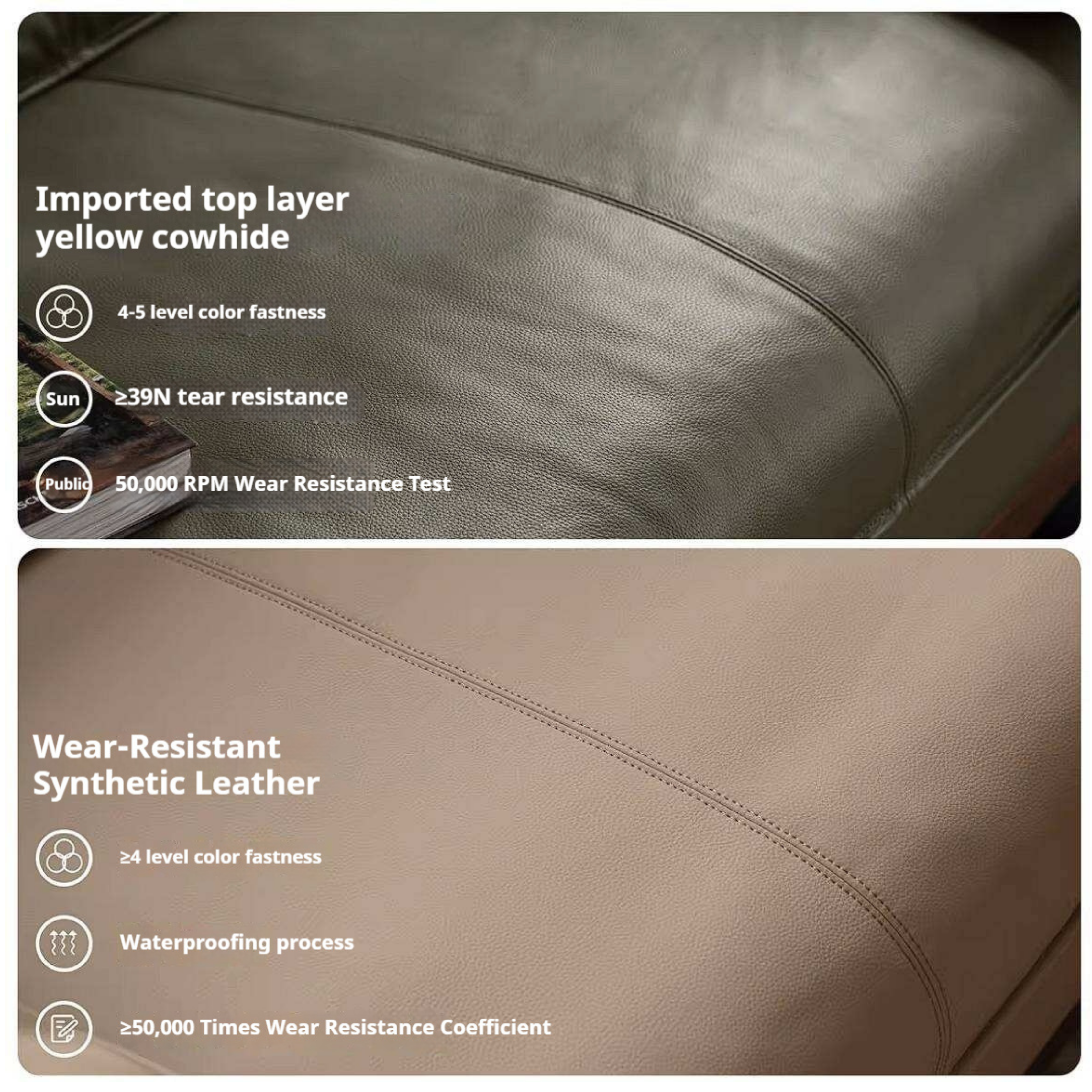 Oak Solid Wood, Sandalwood Sofa with Italian Light Luxury Leather Design