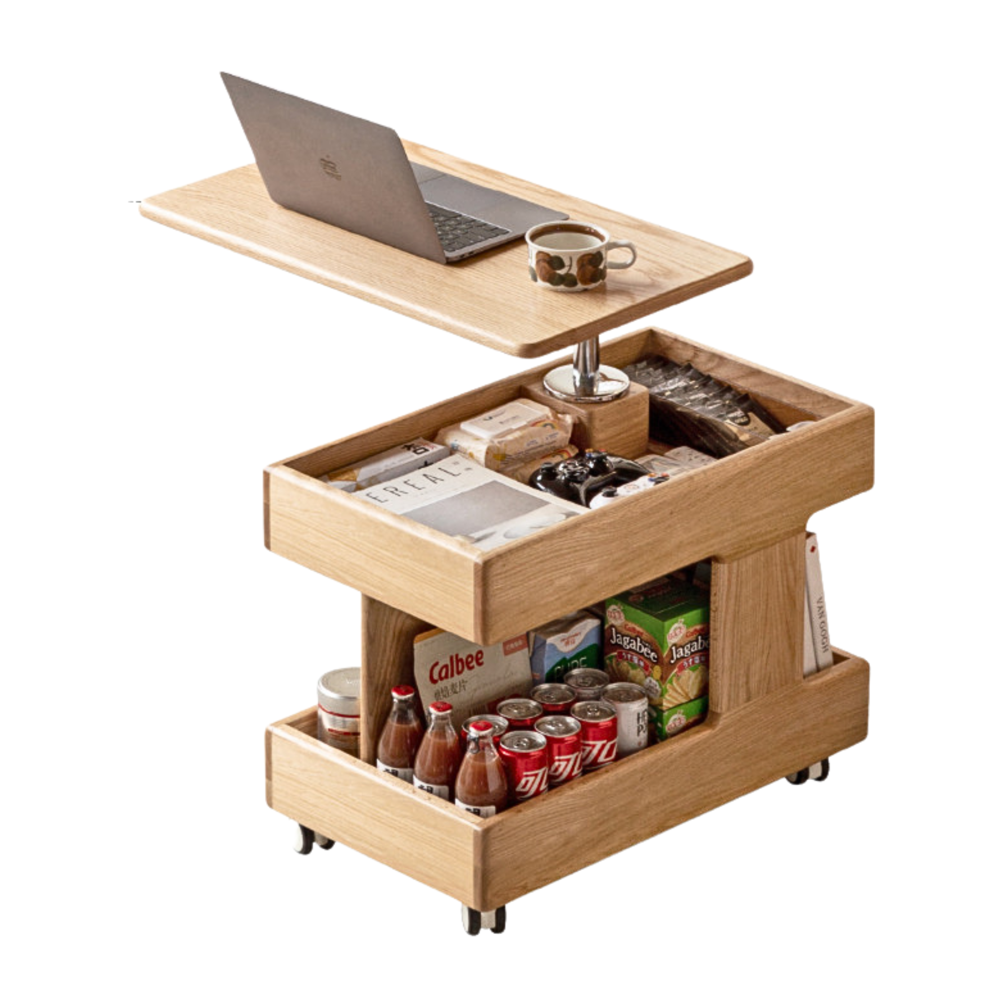 Oak, Cherry, Black Walnut, Ash Solid Wood Rotating Mobile Side Table