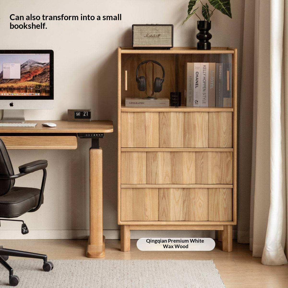 White Ash Solid Wood Side Cabinet with Modern Minimalist Design