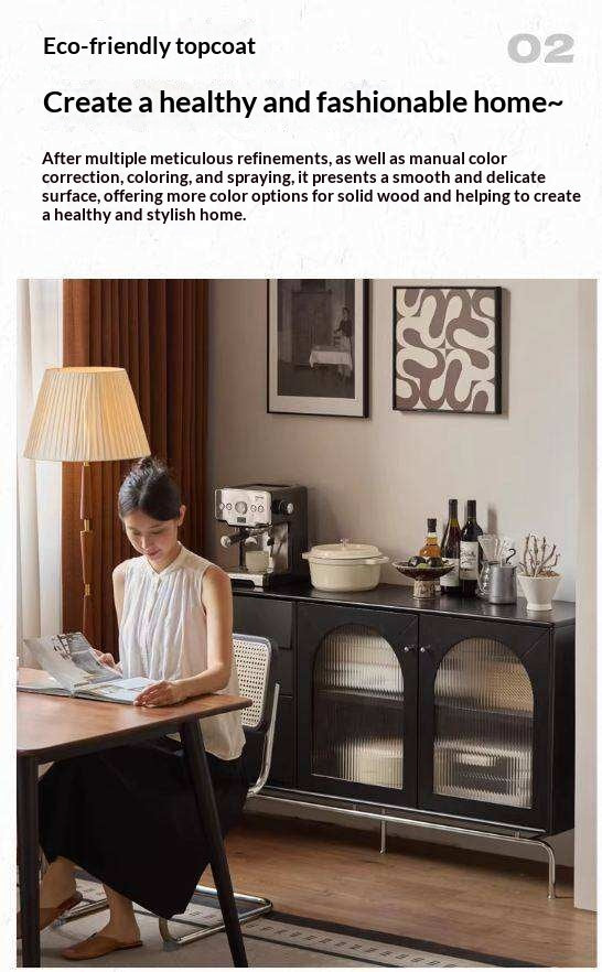 Solid Rubberwood French Retro Sideboard Black Glass