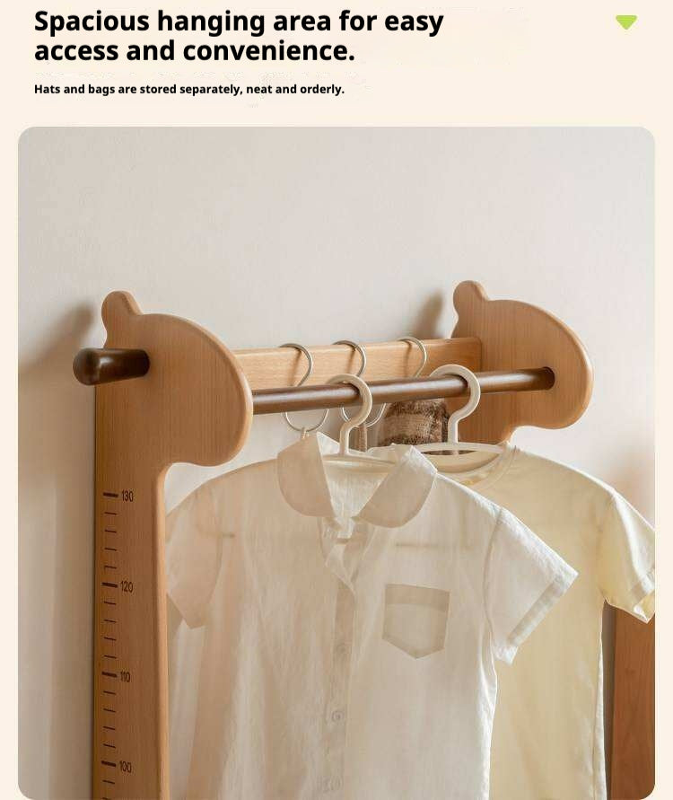 Beech, Solid Rubberwood Children's Coat Rack.