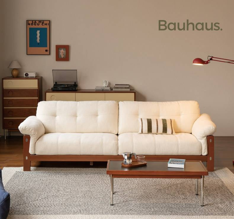 Poplar solid wood Mid Century Genuine Leather,Chenille Fabric Sofa Bauhaus Style