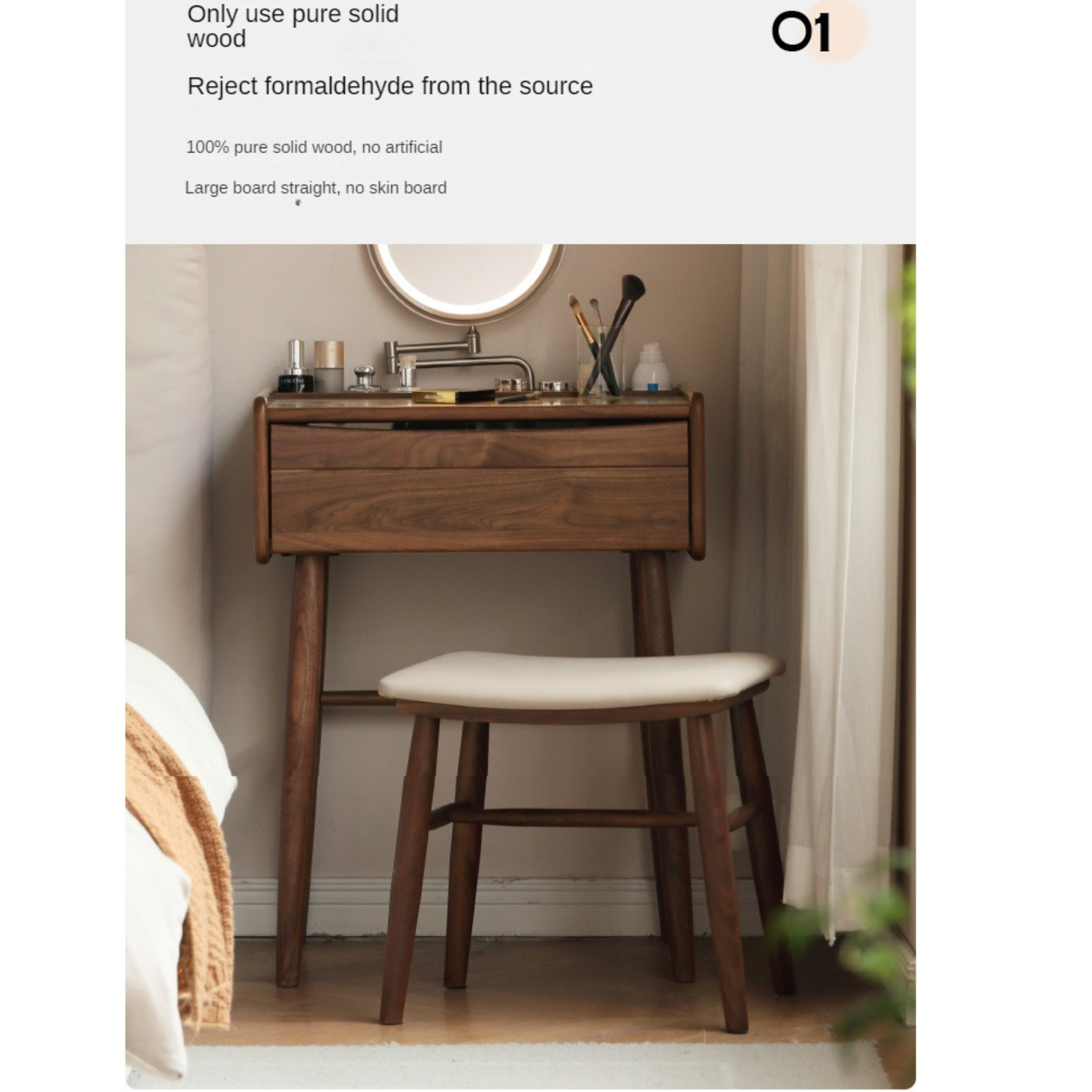 Black Walnut Solid Wood Dressing Table.