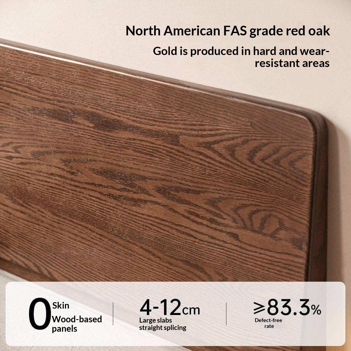Oak Solid Wood Bed Platform Bed with Rectangular Panel Headboard and Tapered Legs