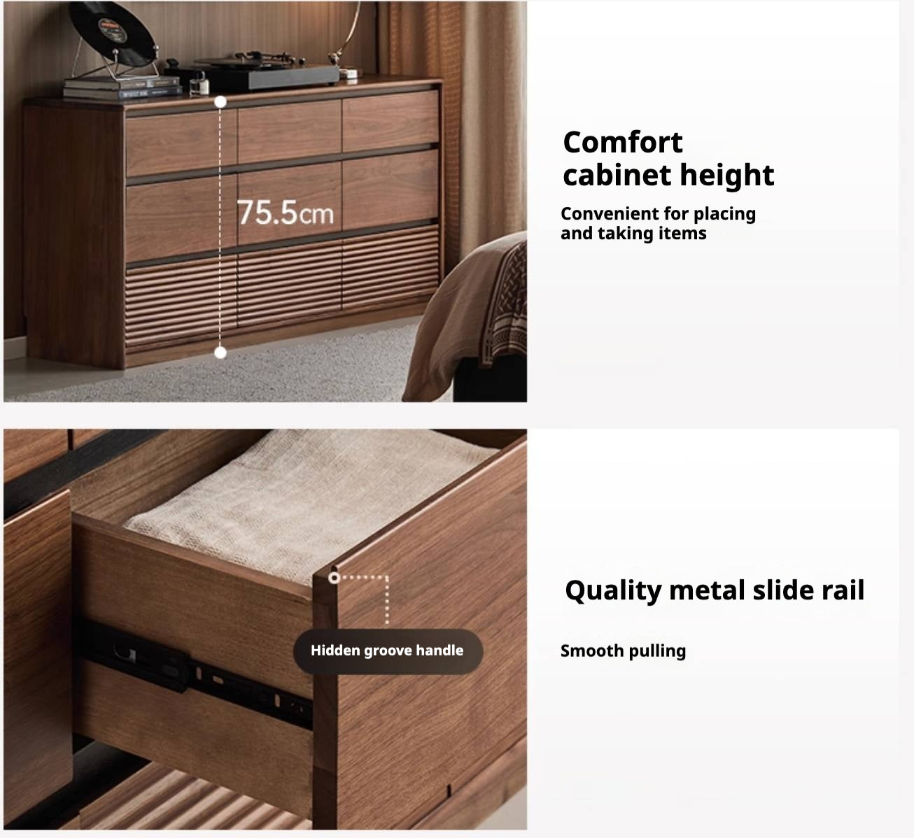 Black Walnut Solid Wood Italian Light Luxury Drawer