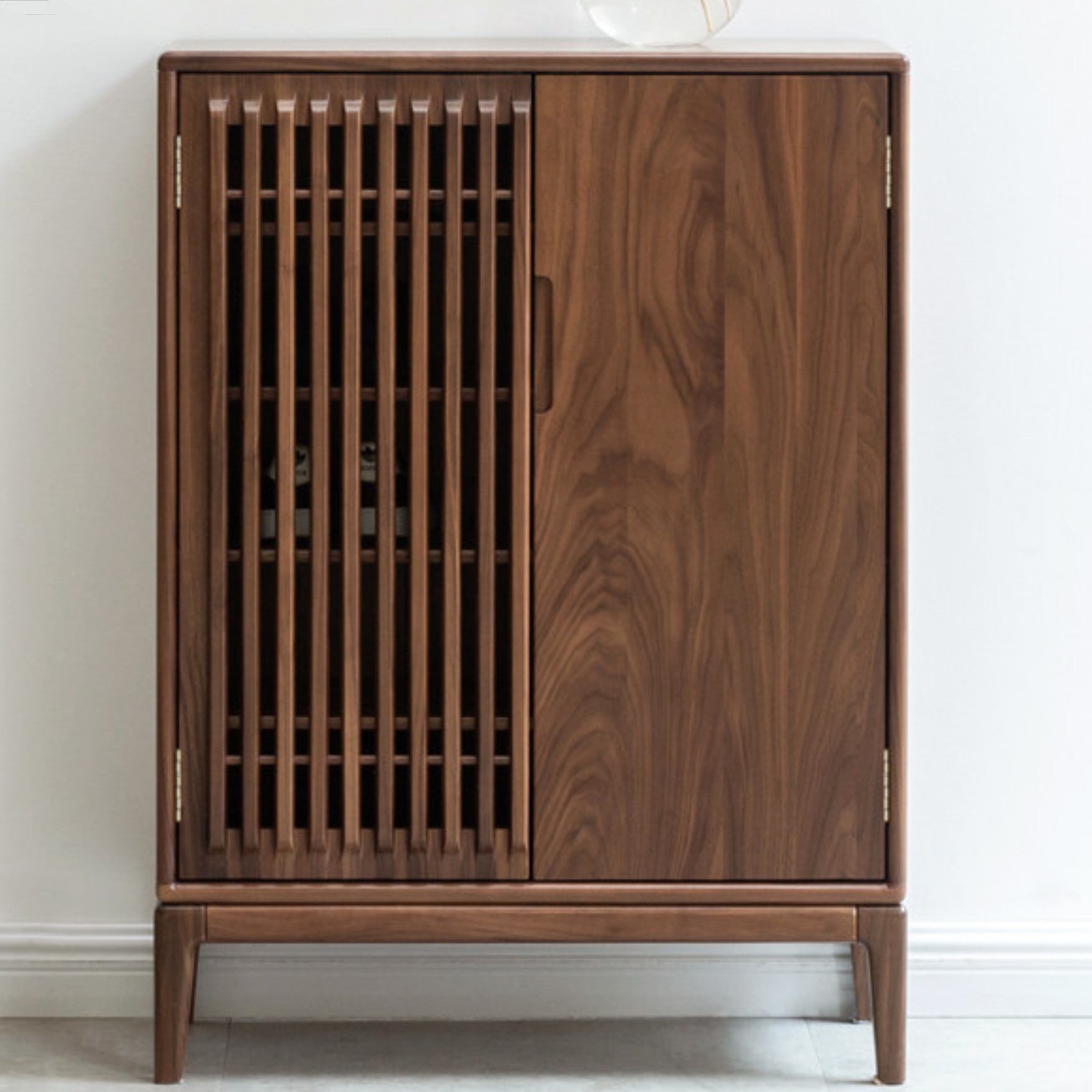 Black Walnut, Ash Two-Door Shoe Cabinet Entrance