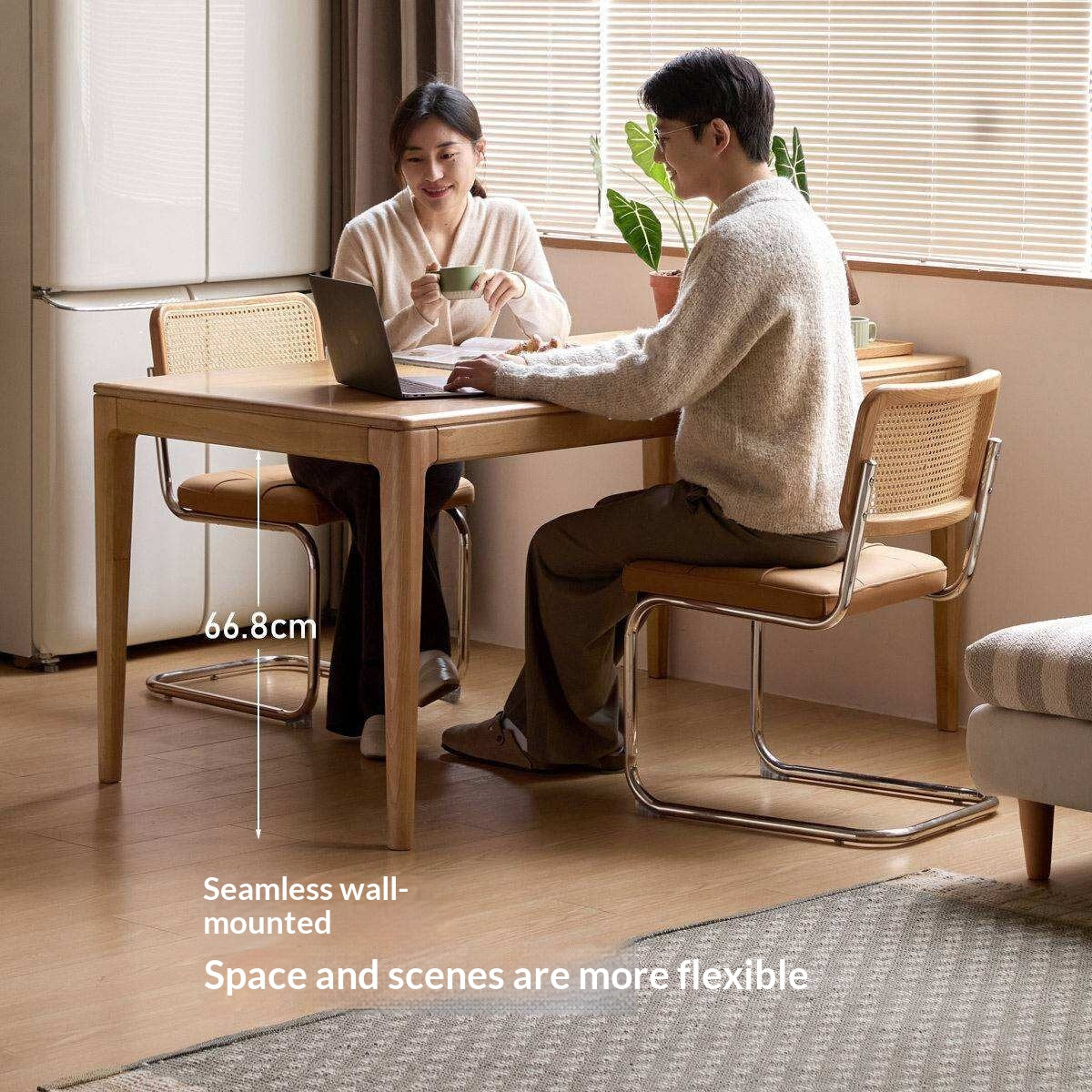 Oak Solid Wood Dining Table with Rectangular Top and Clean Lines