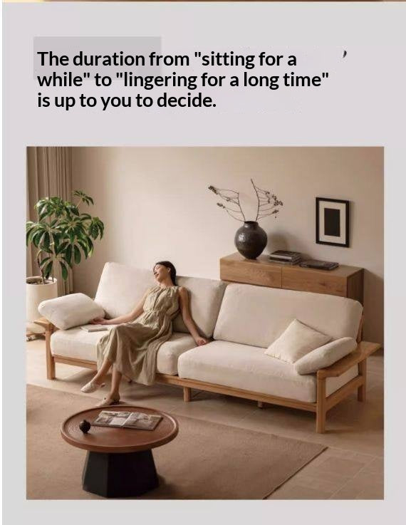 Oak, Ash Solid Wood Wabi Sabi Style Genuine Leather Sofa, fabric sofa