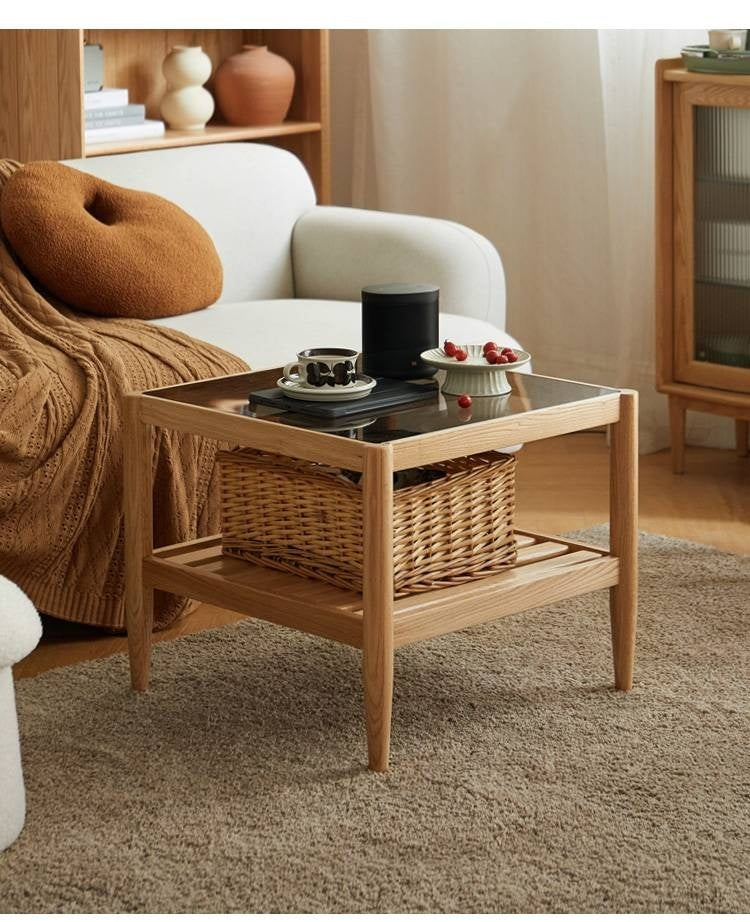 Oak Solid Wood Nordic Glass Coffee Table.