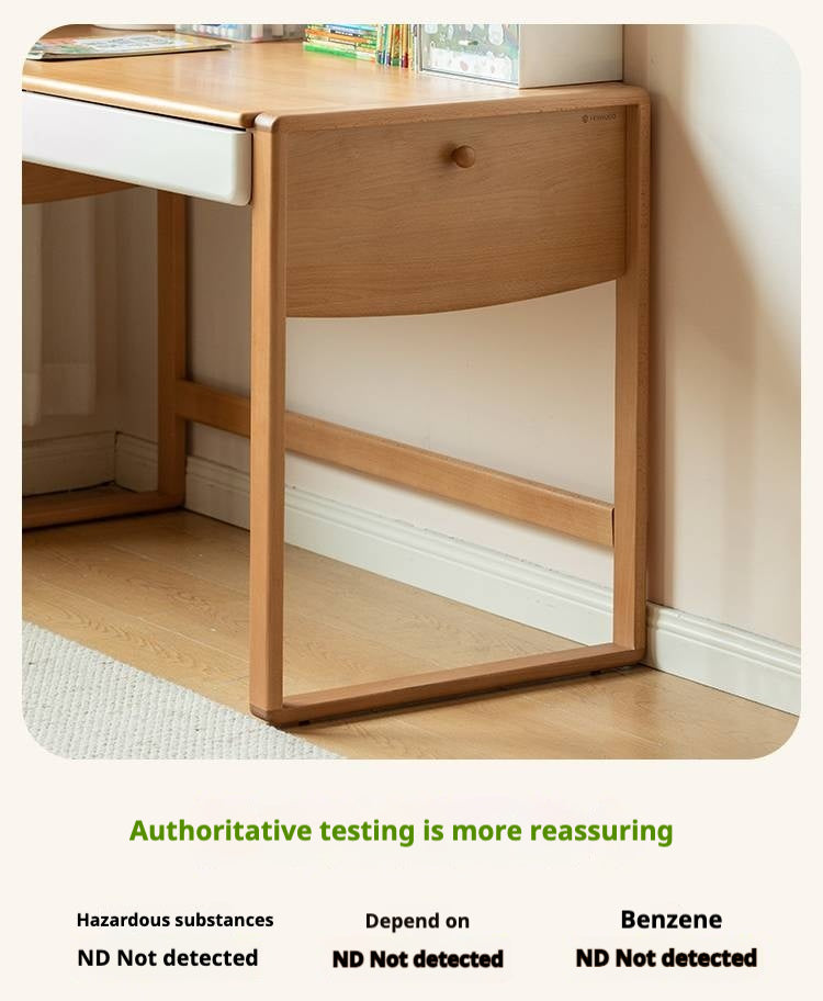 Beech Solid Wood Bookshelf Integrated Children's Desk.