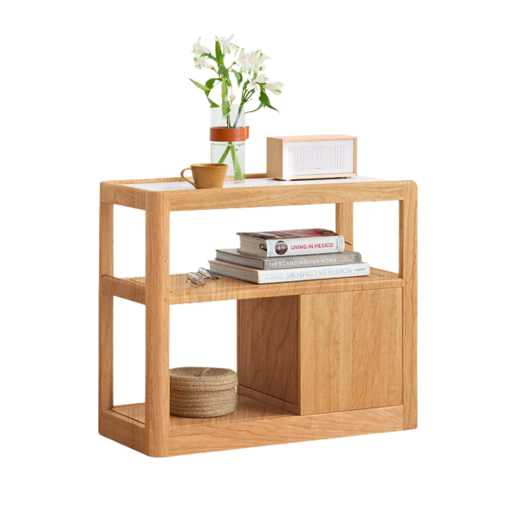 Solid Wood Rock Plate Side Table Movable