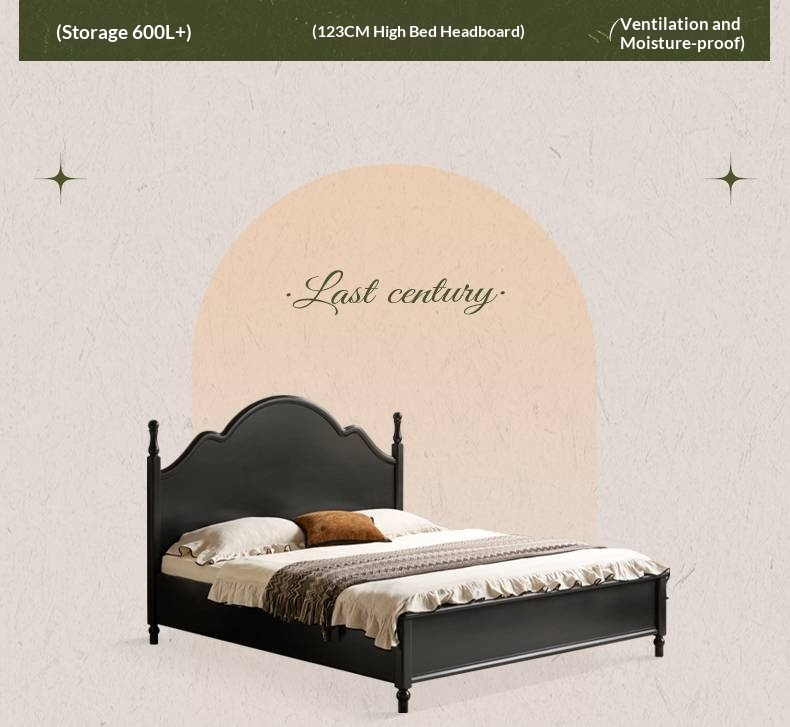 Rubberwood Solid Wood Bed American Retro Black Style