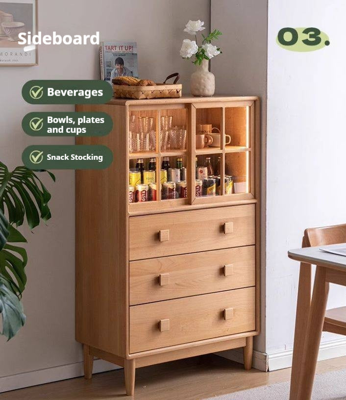 Beech Solid Wood Modern Simple with Light Storage Cabinet.