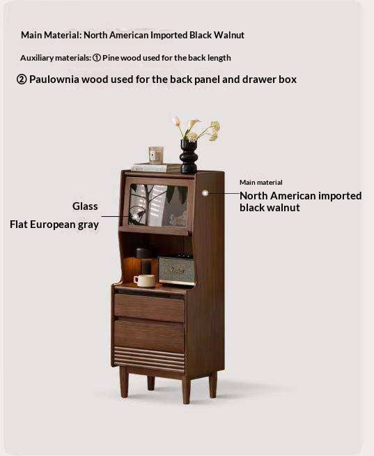 Black Walnut Solid Wood Side Cabinet with Light Luxury Finish, Sideboard