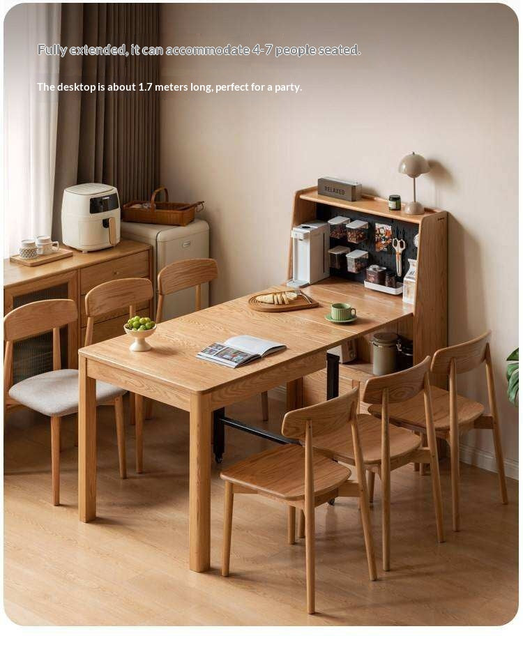 Oak Solid Wood Telescopic Dining Table Sideboard Integrated